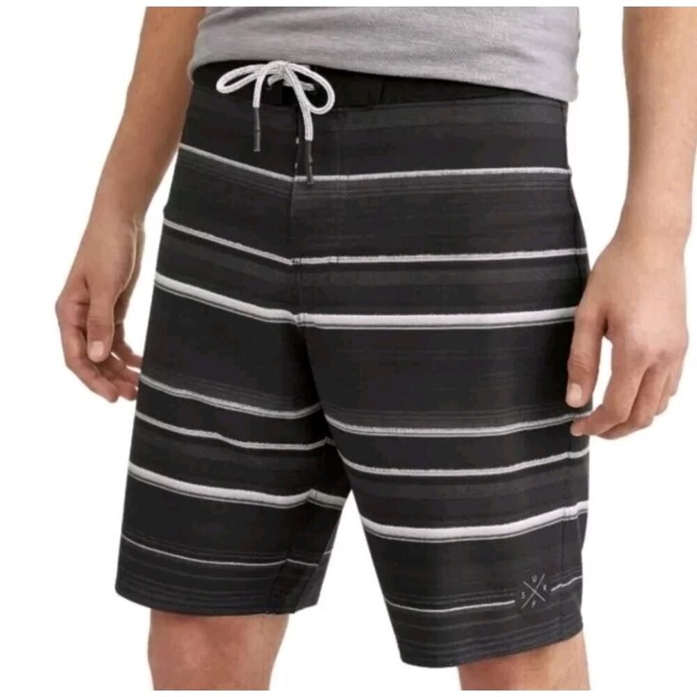 GEORGE Black White Stripped Board Shorts Swim Surf Trunks Size 38